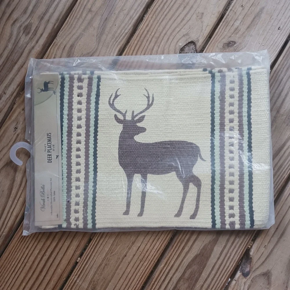 SET OF 4: NOS 100% COTTON Deer Themed Placemats 18 x 12
